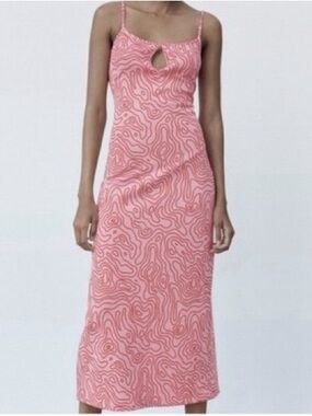 Zara Pink Swirl Slip Midi Dress